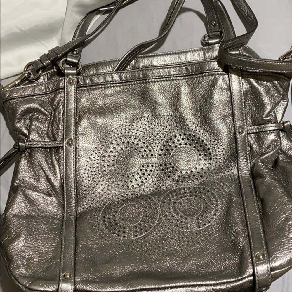 Coach Metallic Silver Tote Bag